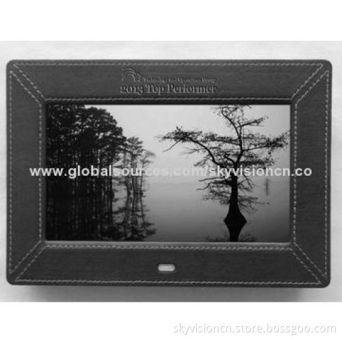 7-inch Leather digital photo frame with front button, supports 1080px and easy to fix on all display